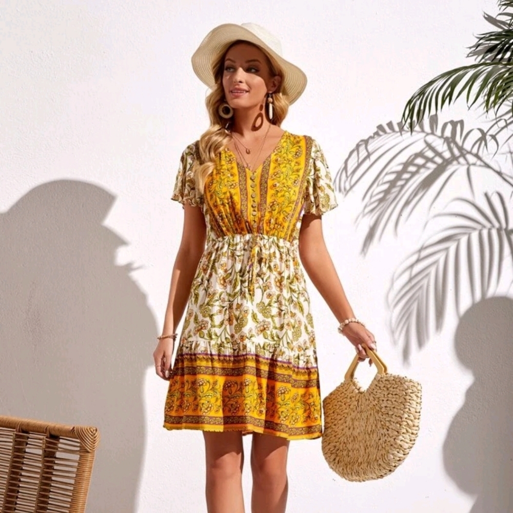 Women's yellow and white dress